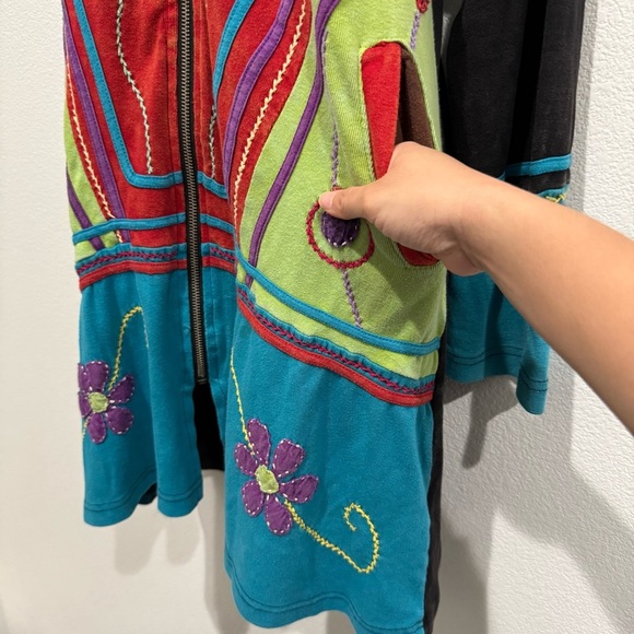 Rising International Long Zip Up Jacket Size L Boho Hippie Floral Patchwork - Picture 7 of 11